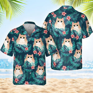 Chat Summer Vibe - T-shirt hawaïen personnalisé - Cadeau pour papa, cadeau pour amoureux des animaux