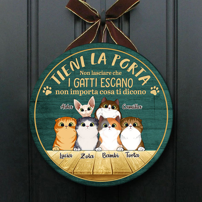 Tieni La Porta Chiusa - Divertente Cartello Personalizzato Per La Porta Del Gatto, Funny Personalized Cat Door Sign Italian.