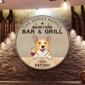 Dog Backyard Bar & Grill - Funny Personalized Dog Wood Sign.