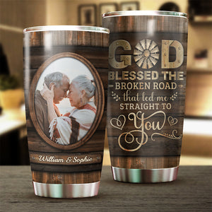 God Blessed Us - Upload Image, Gift For Couples - Personalized Tumbler.