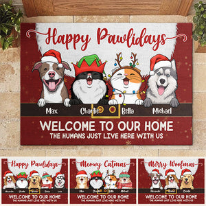 Joyeux Pawlidays, bienvenue chez nous ! Tapis décoratif personnalisé pour chien et chat ! Cadeau de Noël pour les propriétaires et les amoureux des animaux.