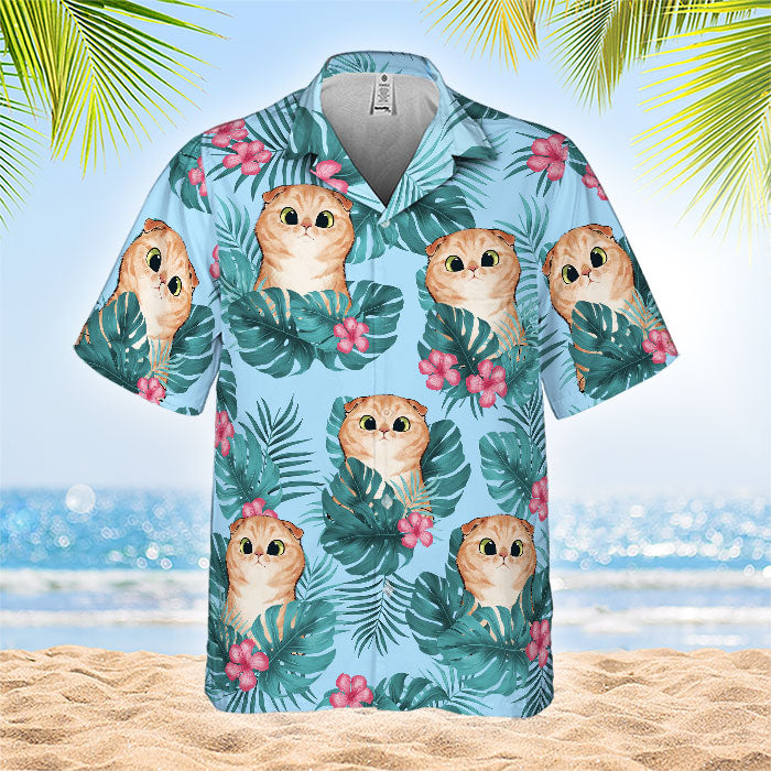 Chat Summer Vibe - T-shirt hawaïen personnalisé - Cadeau pour papa, cadeau pour amoureux des animaux