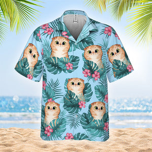 Chat Summer Vibe - T-shirt hawaïen personnalisé - Cadeau pour papa, cadeau pour amoureux des animaux