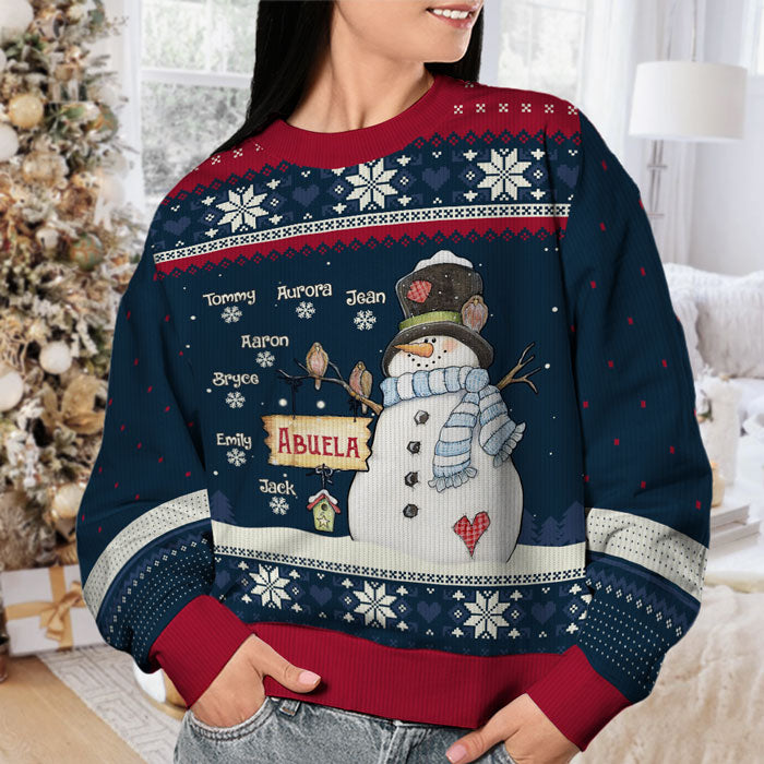 Grand-mère Bonhomme de Neige et ses Petits Flocons de Neige - Sweat-shirt Moche Personnalisé Famille - Pull en Laine Unisexe - Cadeau de Noël pour Grand-mère et Grands-Parents