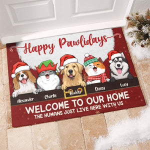 Joyeux Pawlidays, bienvenue chez nous ! Tapis décoratif personnalisé pour chien et chat ! Cadeau de Noël pour les propriétaires et les amoureux des animaux.