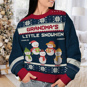 Les petits bonhommes de neige de grand-mère - Sweat-shirt moche personnalisé pour la famille - Pull en laine unisexe - Cadeau de Noël pour grand-mère et grands-parents