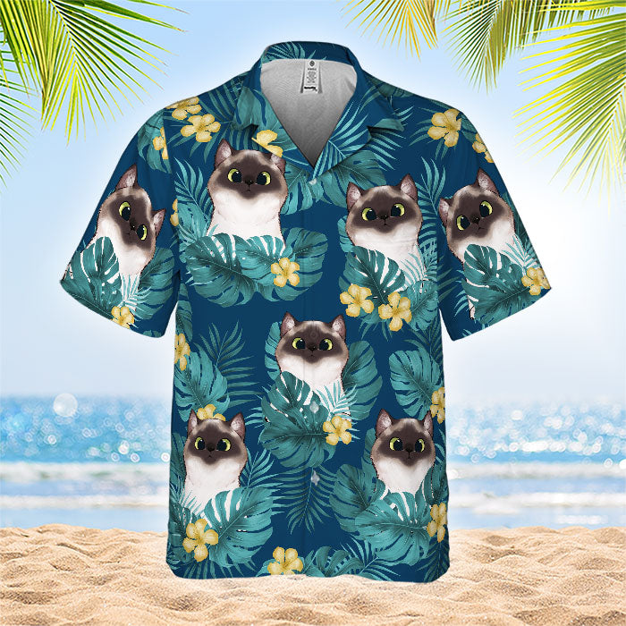 Chat Summer Vibe - T-shirt hawaïen personnalisé - Cadeau pour papa, cadeau pour amoureux des animaux