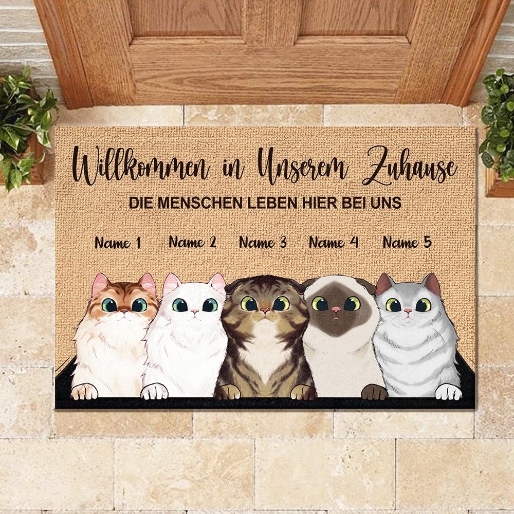 Willkommen in meinem Zuhause German - Funny Personalized Cat Decorative Mat (WT).