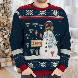 Grand-mère Bonhomme de Neige et ses Petits Flocons de Neige - Sweat-shirt Moche Personnalisé Famille - Pull en Laine Unisexe - Cadeau de Noël pour Grand-mère et Grands-Parents