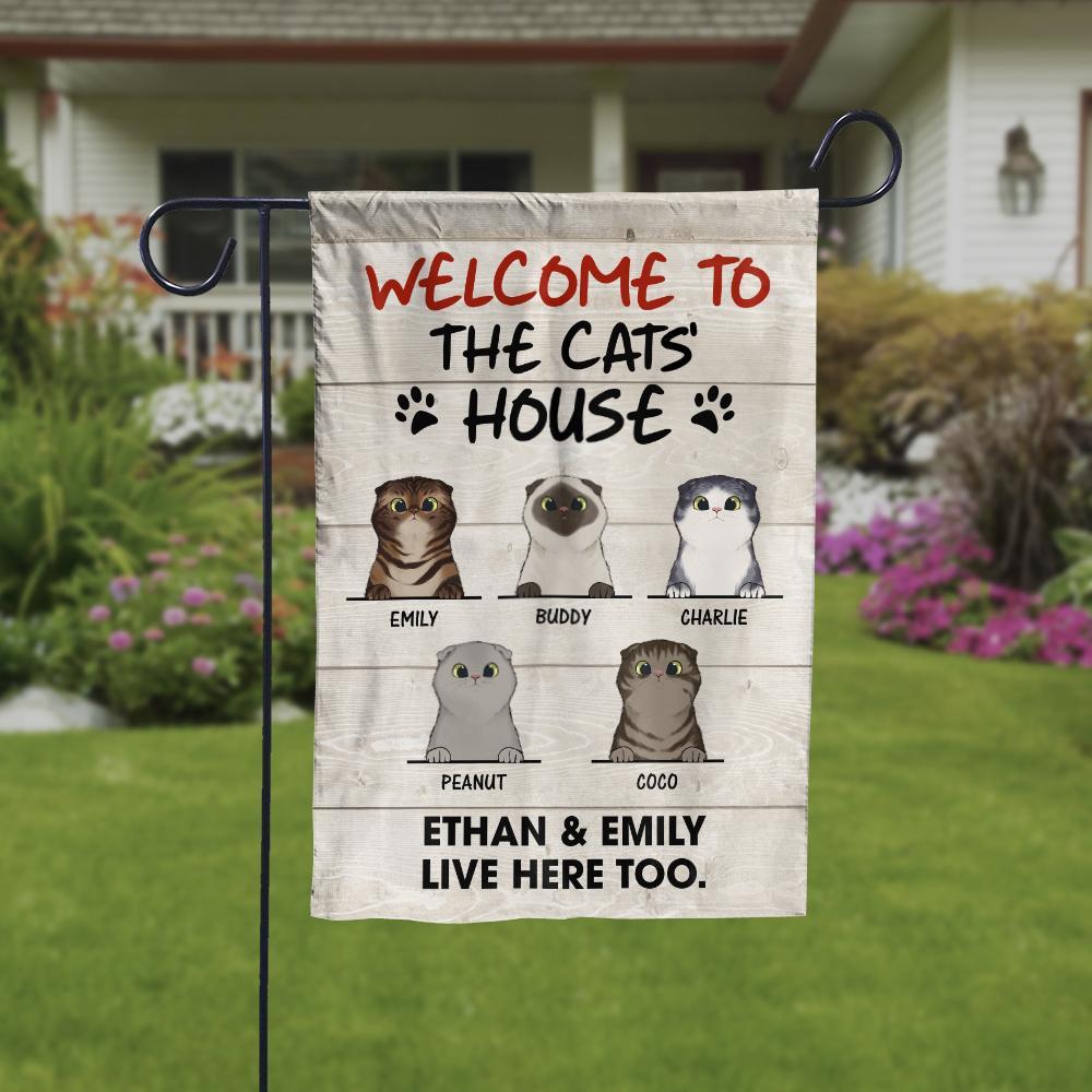 Welcome To The Cat's House Decorative Garden Flag - Funny Personalized Cat Garden Flag.