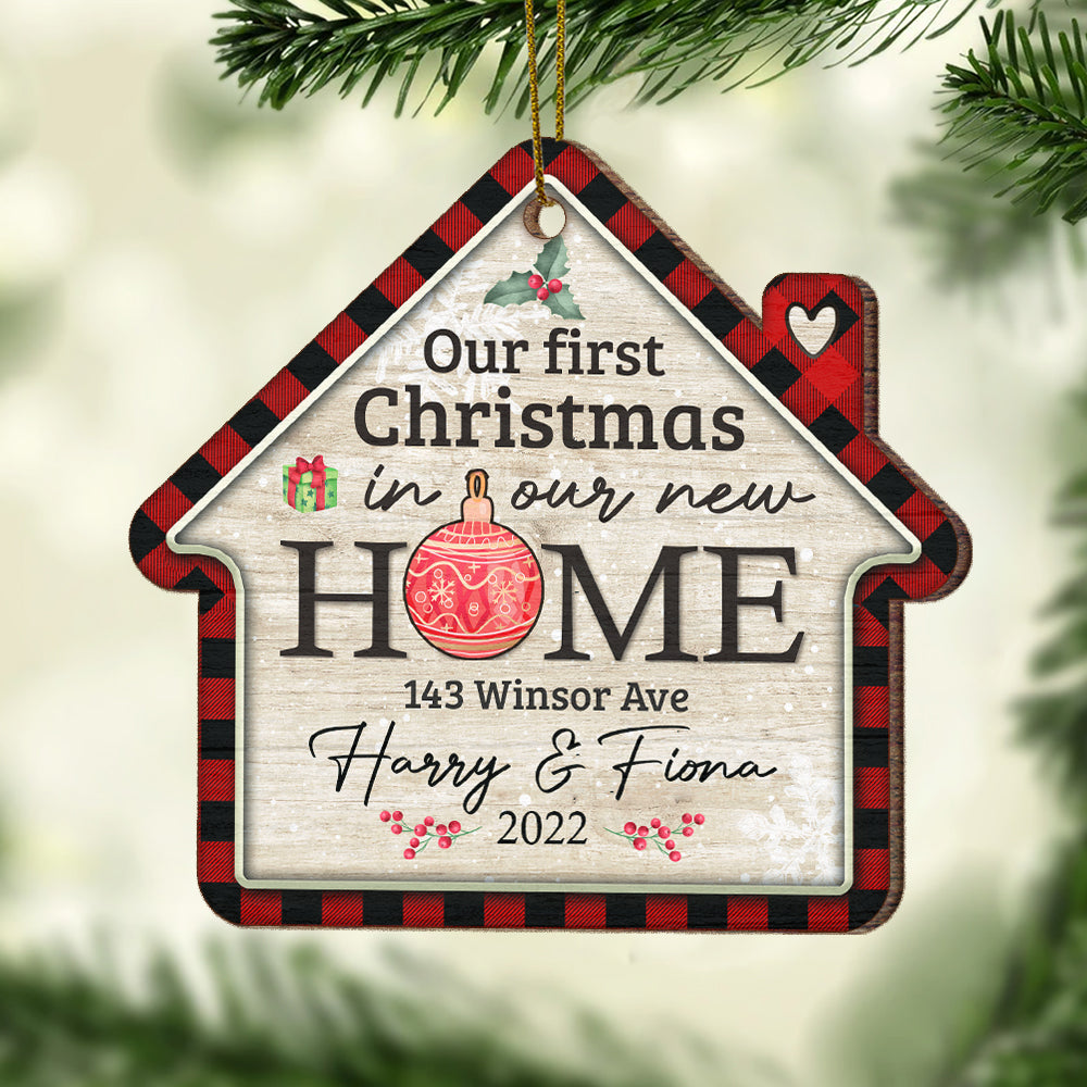 Notre premier Noël dans notre nouvelle maison - Cadeau pour couples, mari et femme, décoration de Noël en bois personnalisée en forme de maison