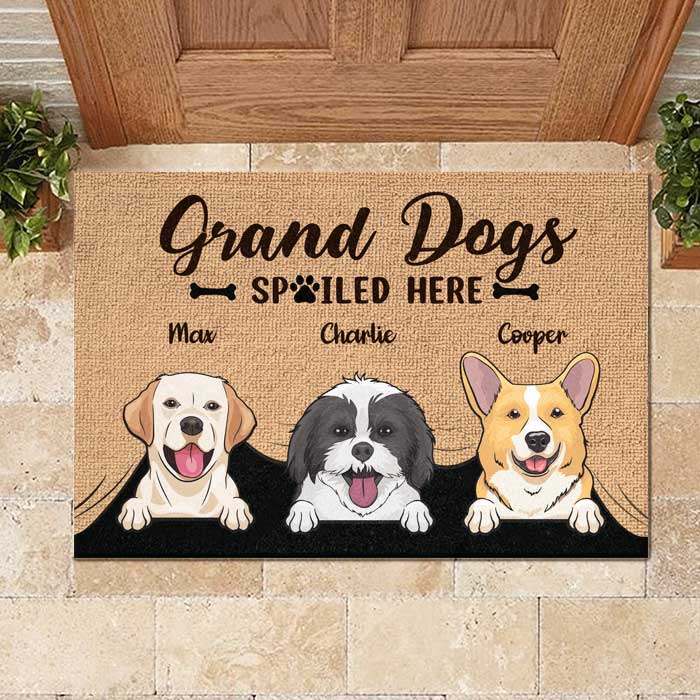 Grand Dogs Spoiled Here - Personalized Decorative Mat.