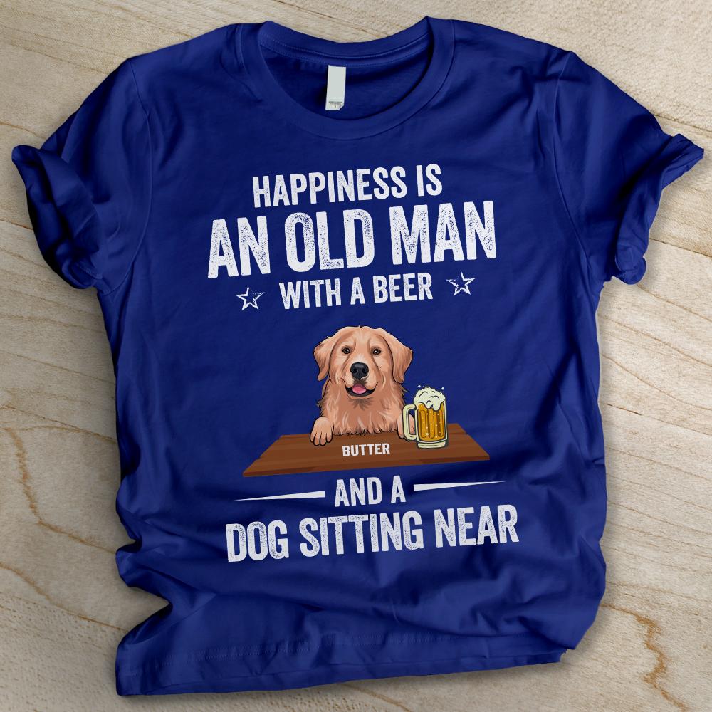 Old man with beer and dog- Personalized Custom Unisex T-shirt.