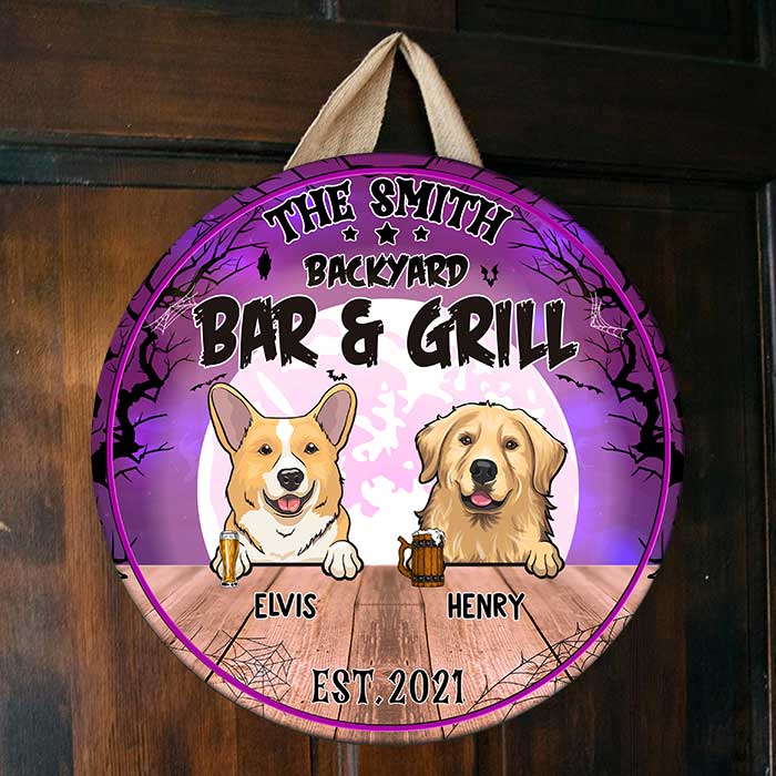 Halloween - Bar And Grill - Funny Personalized Door Sign.