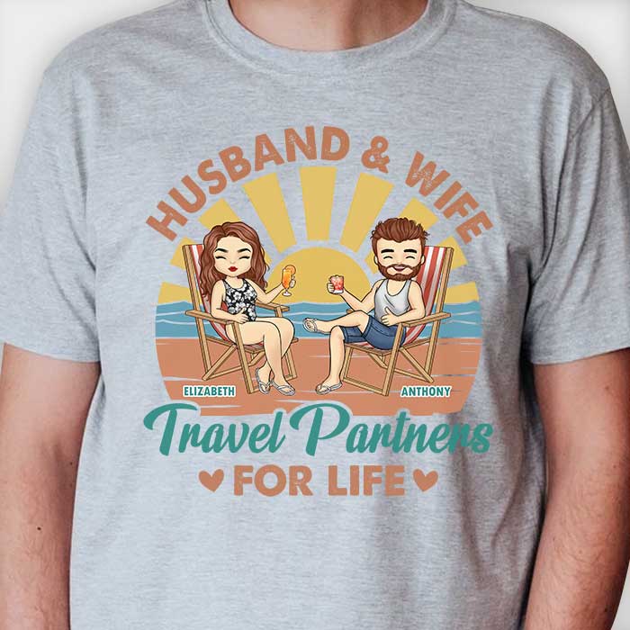 Partenaires de voyage pour la vie - T-shirt et sweat à capuche unisexe personnalisé - Cadeau pour couple, mari et femme