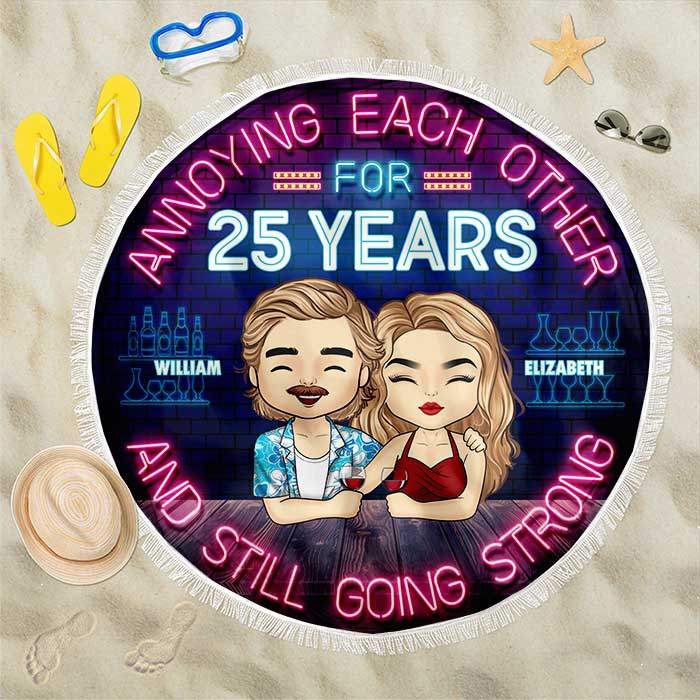 Annoying Each Other For Years - Personalized Round Beach Towel - Gift For Couples, Husband Wife