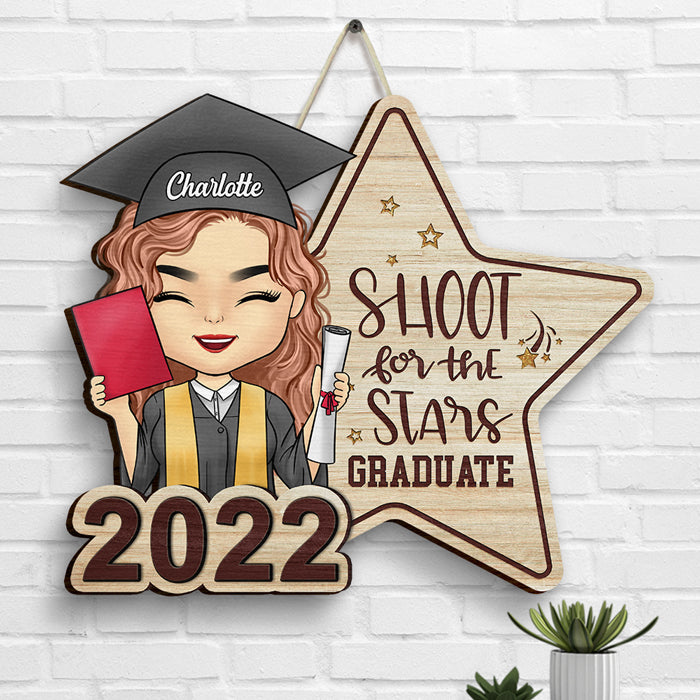 Panneau en bois personnalisé « Shoot For The Stars » pour diplômé
