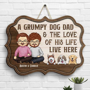 Un papa chien grincheux et son amour - Panneau en bois personnalisé - Cadeau pour couples, mari et femme