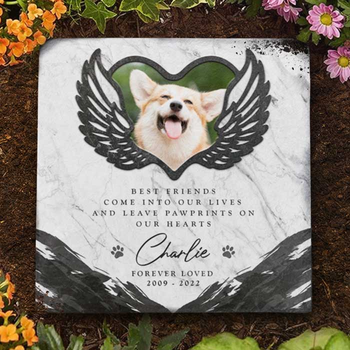 Vous laissez des empreintes de pattes dans nos cœurs - Pierre commémorative personnalisée, pierre tombale pour animaux de compagnie - Télécharger une image, cadeau commémoratif, cadeau de condoléances