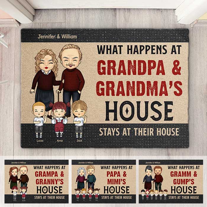 Que se passe-t-il chez grand-père et grand-mère ? Cadeau pour couple, mari et femme - Tapis décoratif personnalisé