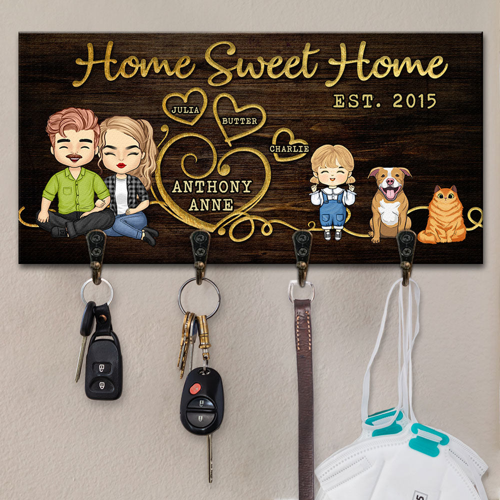 Porte-clés personnalisé « Home Sweet Home » pour parents, enfants et animaux de compagnie - Cadeau d'anniversaire, cadeau pour couple, mari et femme