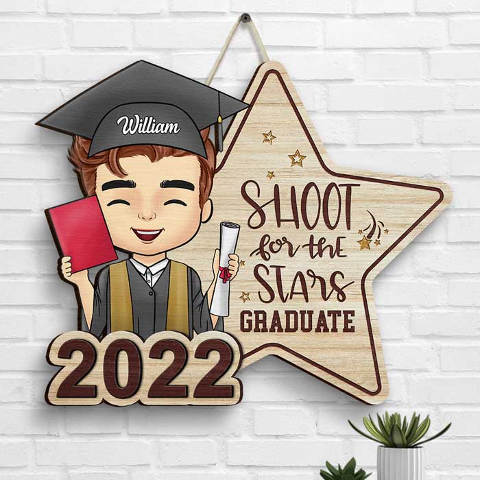 Panneau en bois personnalisé « Shoot For The Stars » pour diplômé