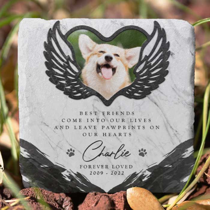 Vous laissez des empreintes de pattes dans nos cœurs - Pierre commémorative personnalisée, pierre tombale pour animaux de compagnie - Télécharger une image, cadeau commémoratif, cadeau de condoléances
