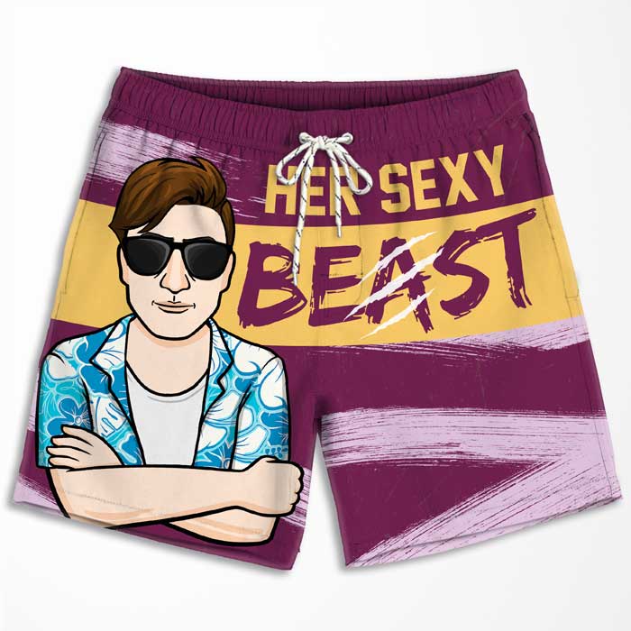 Sa bête sexy, sa beauté sauvage - Short de plage personnalisé pour couple - Cadeau pour couple, mari et femme