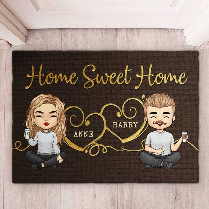 Home Sweet Home - Cadeau pour couple, mari et femme - Tapis décoratif personnalisé