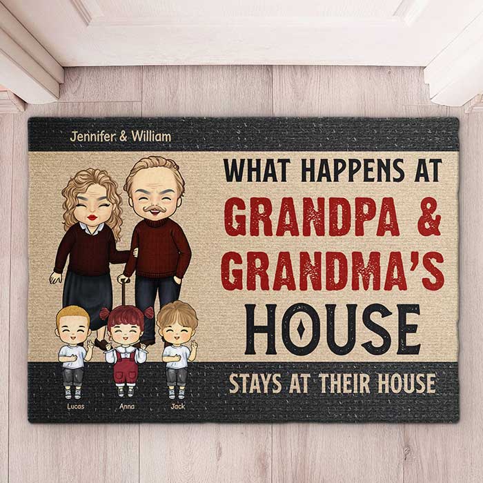 Que se passe-t-il chez grand-père et grand-mère ? Cadeau pour couple, mari et femme - Tapis décoratif personnalisé