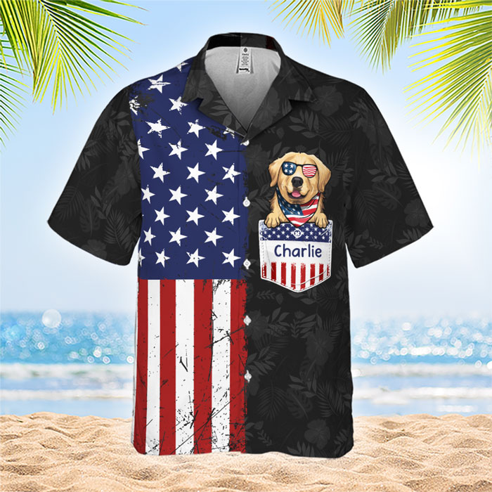 Joyeux 4 juillet ! T-shirt hawaïen personnalisé ! Cadeau pour papa, cadeau pour amoureux des animaux