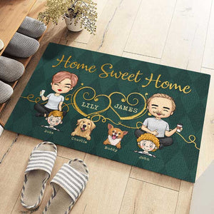 Home Sweet Home With Our Kids - Tapis décoratif personnalisé - Cadeau pour les couples, cadeau pour les amoureux des animaux