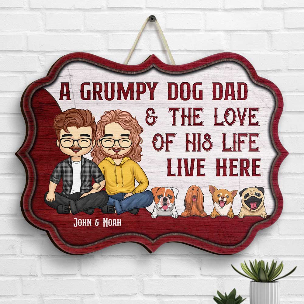 Un papa chien grincheux et son amour - Panneau en bois personnalisé - Cadeau pour couples, mari et femme