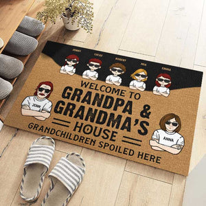 Welcome To Grandpa & Grandma's House, Grandchildren Spoiled Here - Gift For Couples, Husband Wife - Personalized Decorative Mat