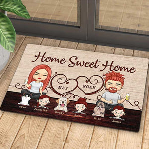 Home Sweet Home With Our Kids - Tapis décoratif personnalisé - Cadeau pour les couples, cadeau pour les amoureux des animaux
