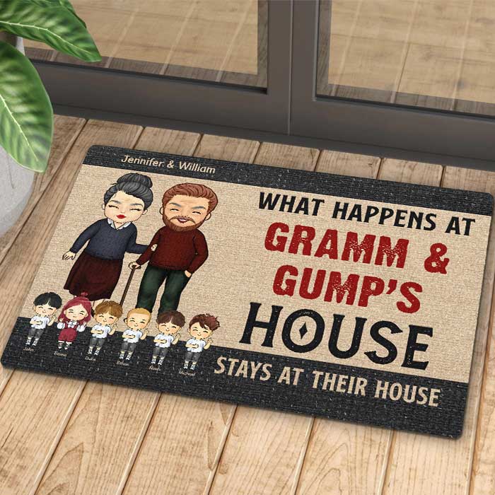 Que se passe-t-il chez grand-père et grand-mère ? Cadeau pour couple, mari et femme - Tapis décoratif personnalisé