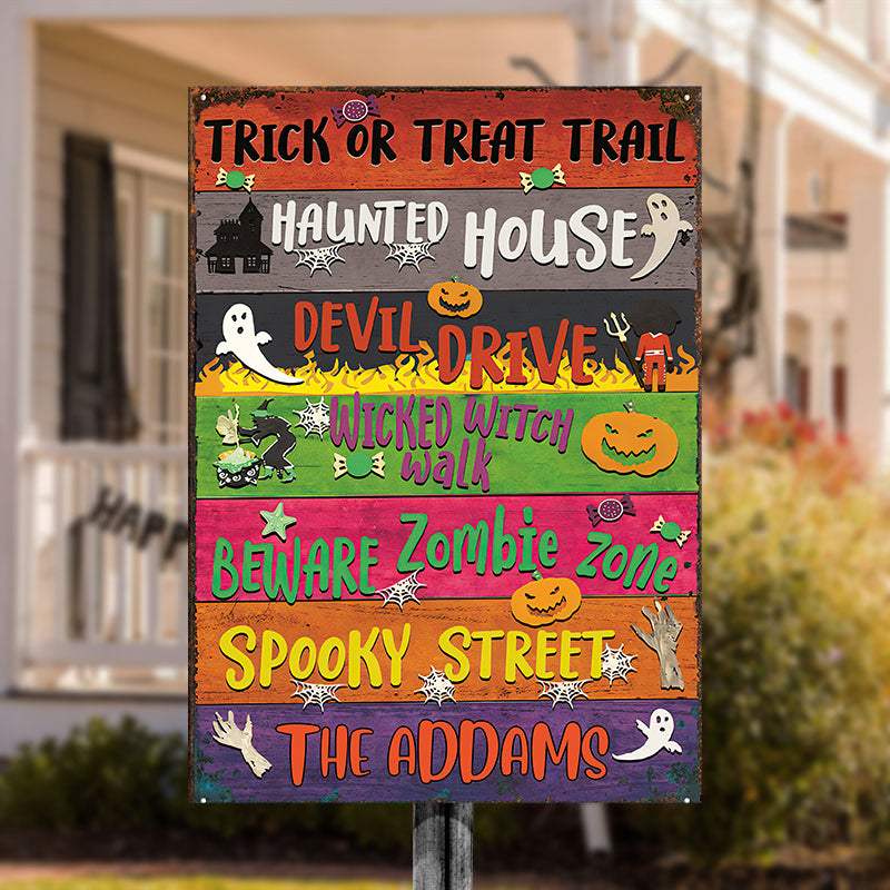 Trick Or Treat Trail - Personalized Metal Sign.