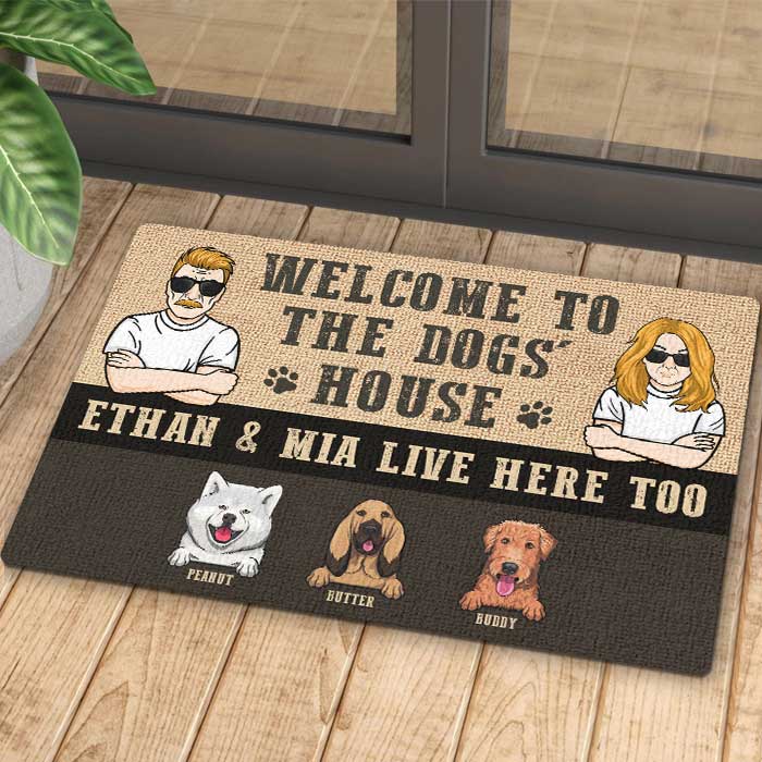 Welcome To The Dogs House, Husband And Wife - Personalized Decorative Mat.