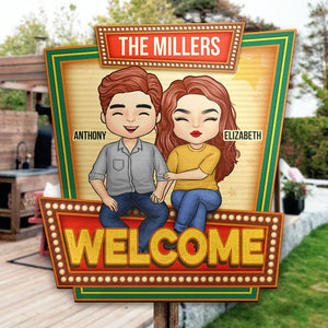 Panneau de bienvenue avec nom de famille - Cadeau pour couple, mari et femme, panneau en bois personnalisé