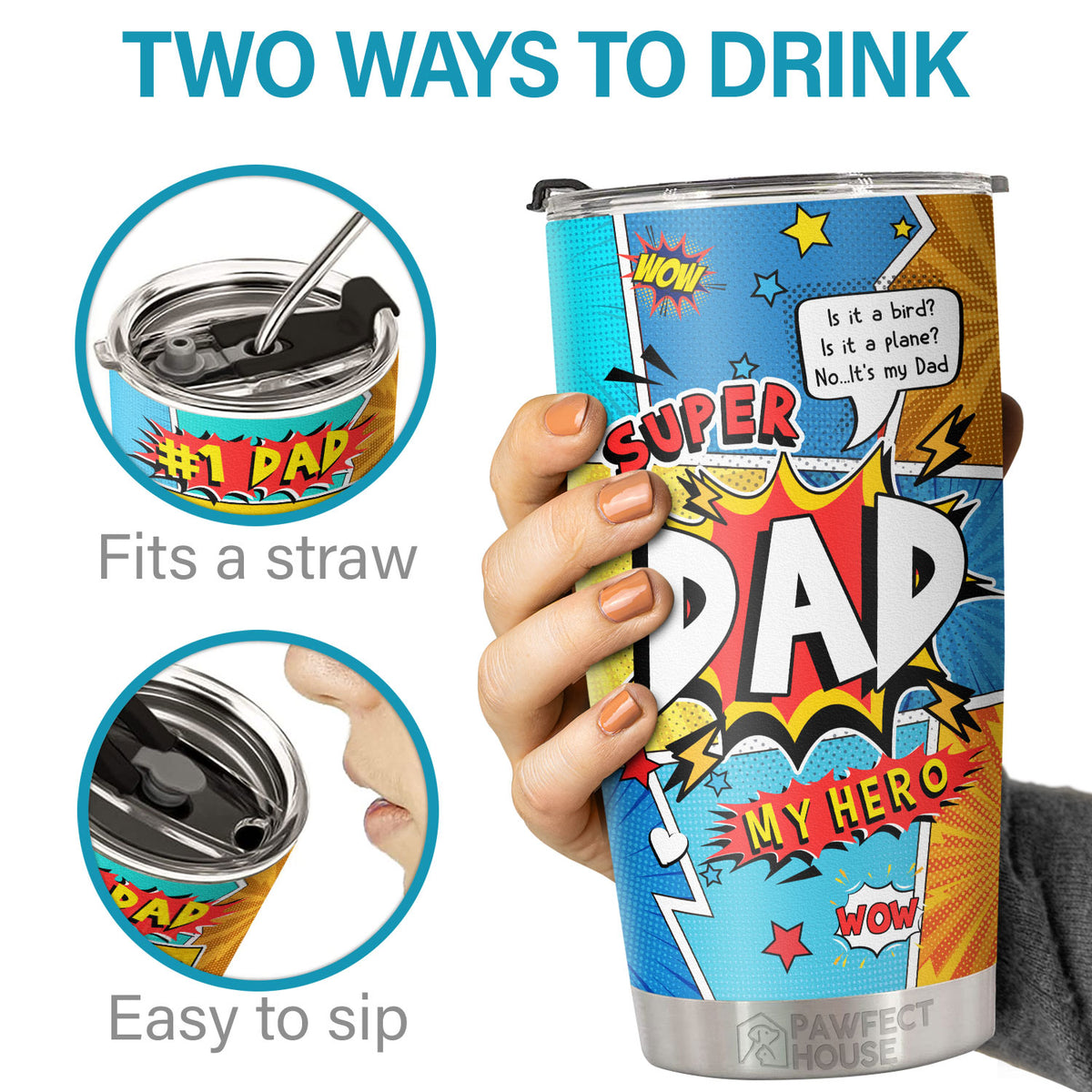 Super Papa, mon héros, papa numéro 1 : Valeurs nutritionnelles - Gobelet - À mon papa, cadeau pour papa, cadeau de la part de sa fille et de son fils, cadeau d'anniversaire pour papa