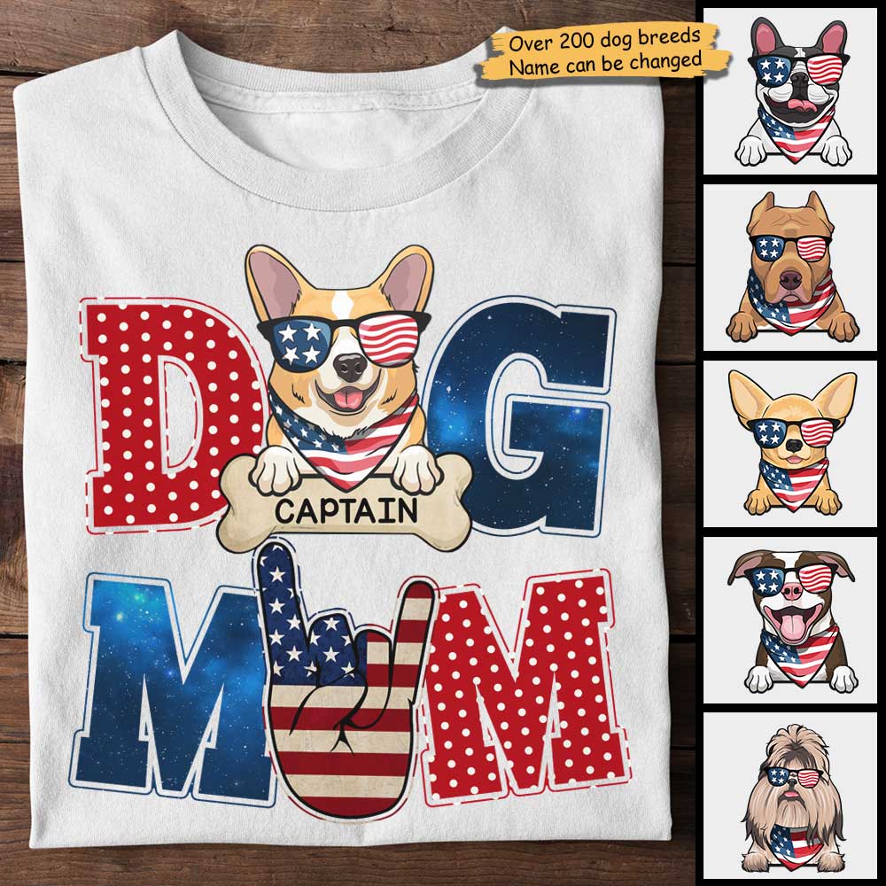 American Dog Mom - Gifts For 4th Of July - Personalized Unisex T-Shirt.