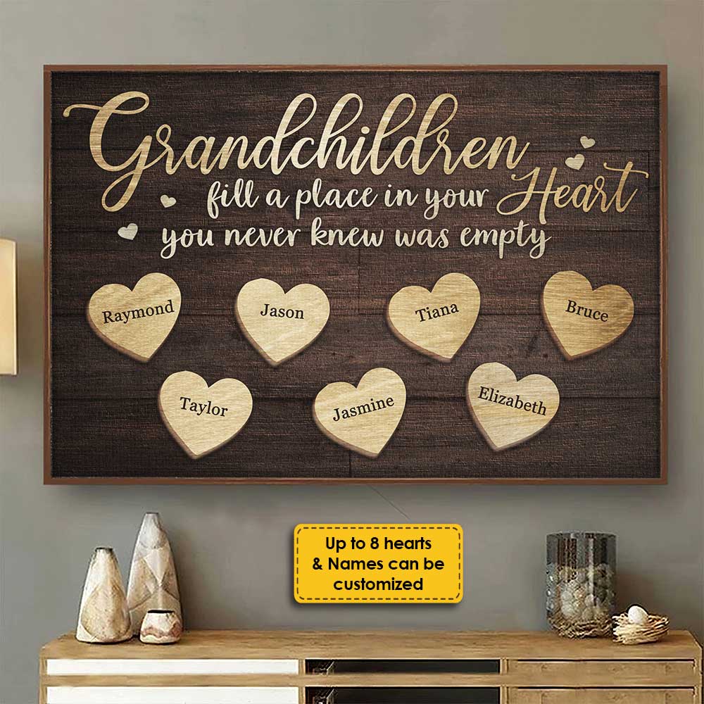 Les petits-enfants occupent une place dans votre cœur - Affiche horizontale personnalisée - Cadeau pour les grands-parents