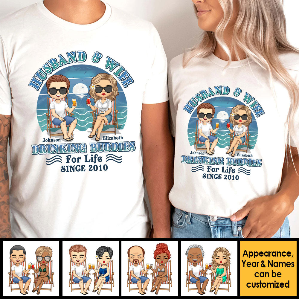 Mari et femme, amis de beuverie pour la vie - T-shirt unisexe personnalisé, sweat à capuche, sweat-shirt - Cadeau pour couple, mari et femme, anniversaire, fiançailles, mariage, cadeau de mariage