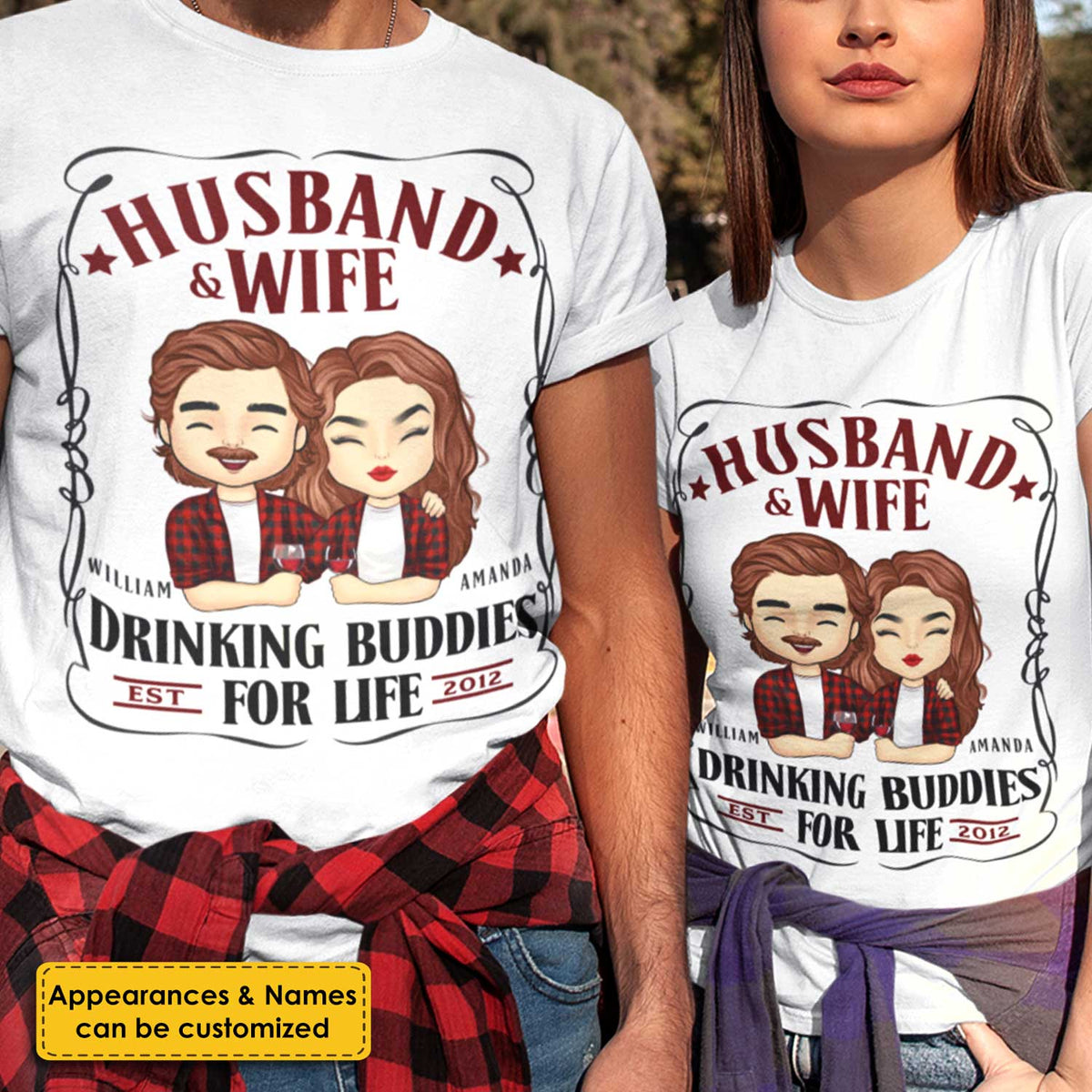 Mari et femme, amis de beuverie pour la vie - Cadeau pour couples, mari et femme - T-shirt unisexe personnalisé, sweat à capuche