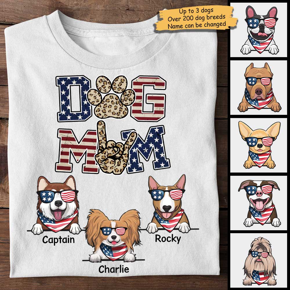 Dog Mom American Leopard - Gift For 4th Of July, Personalized Unisex T-Shirt.