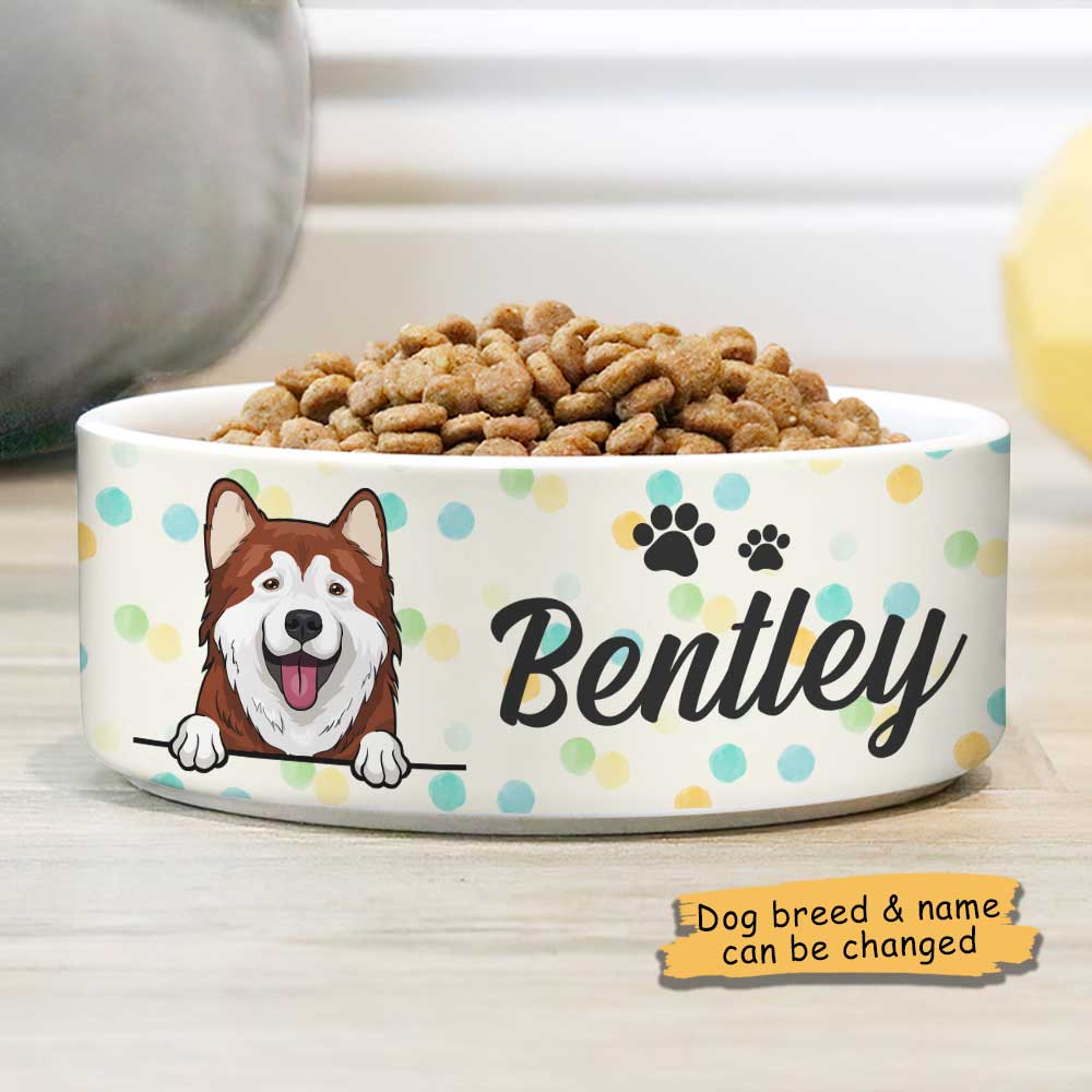 Colorful Dot, Gift For Dog Lovers - Personalized Custom Dog Bowls.