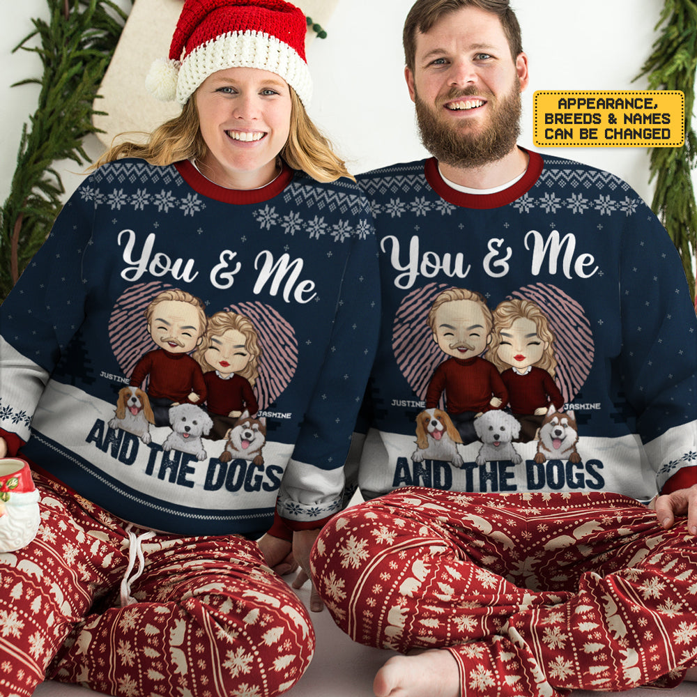 Toi et moi - Sweat-shirt de Noël unisexe personnalisé, sweat-shirt en laine, sweat-shirt imprimé intégral - Cadeau pour couple, mari et femme, anniversaire, fiançailles, mariage, cadeau de mariage, cadeau de Noël