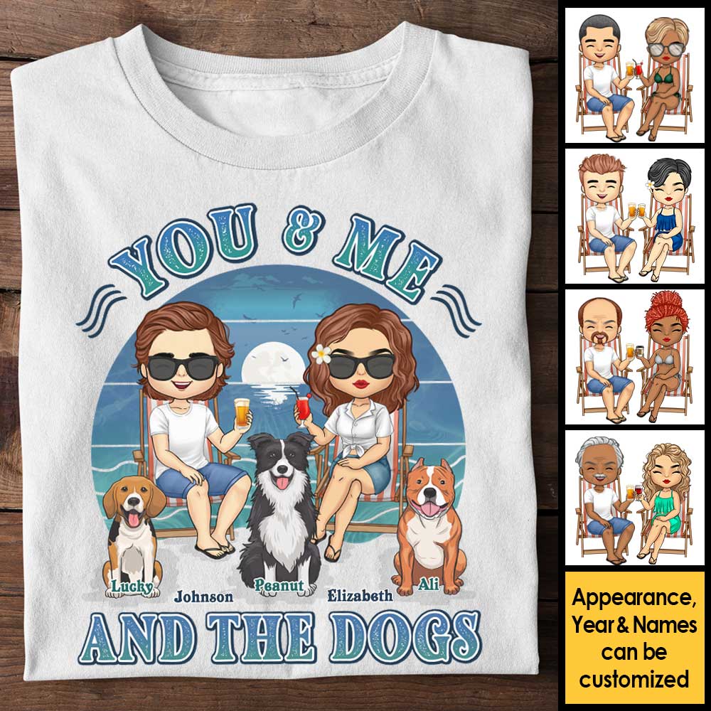 Toi, moi et les chiens - T-shirt unisexe personnalisé, sweat à capuche, sweat-shirt - Cadeau pour couple, mari, femme, anniversaire, fiançailles, mariage, cadeau de mariage