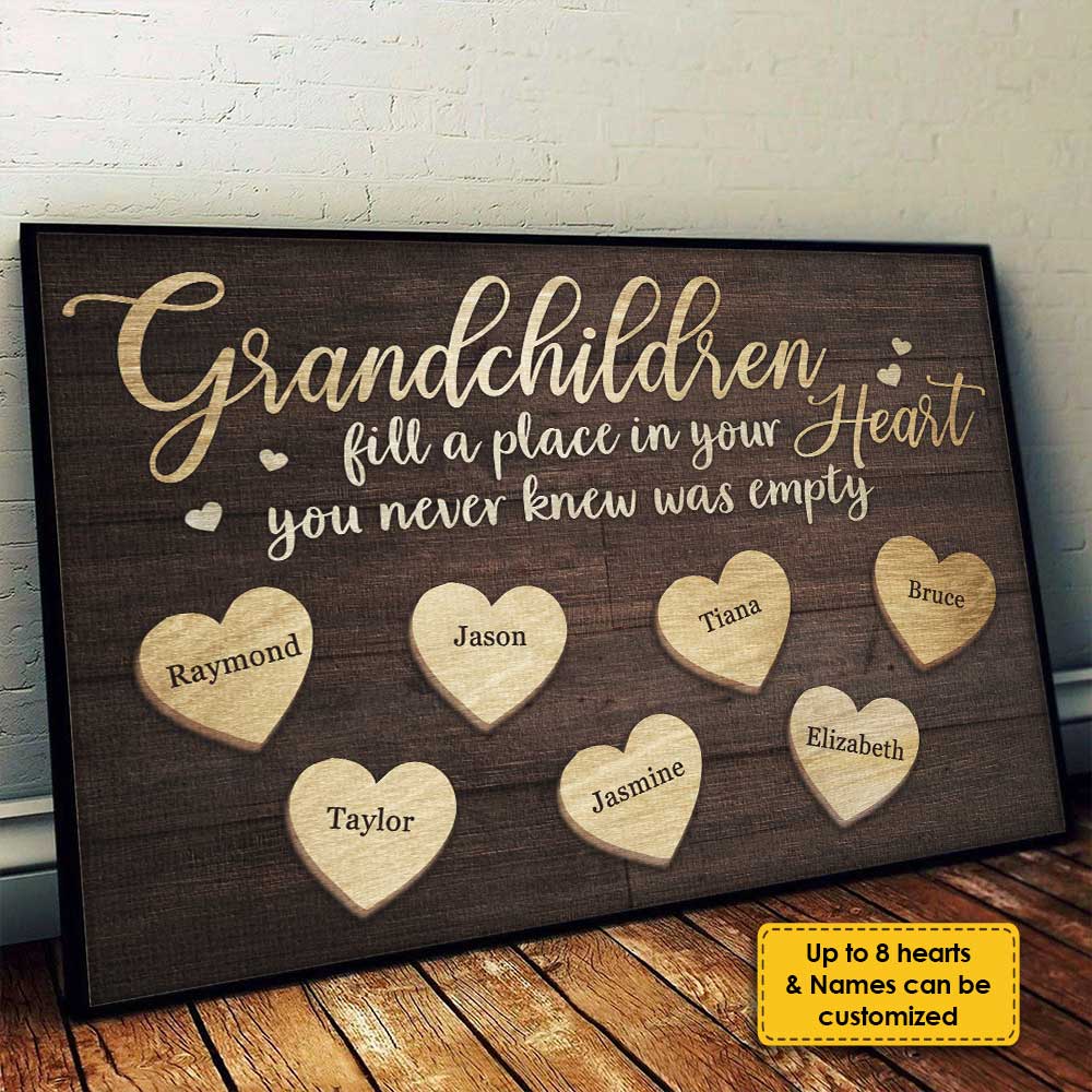 Les petits-enfants occupent une place dans votre cœur - Affiche horizontale personnalisée - Cadeau pour les grands-parents
