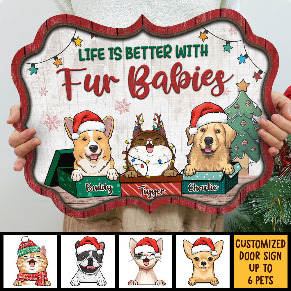 Pet In The Christmas Gift Box - Personalized Shaped Door Sign.